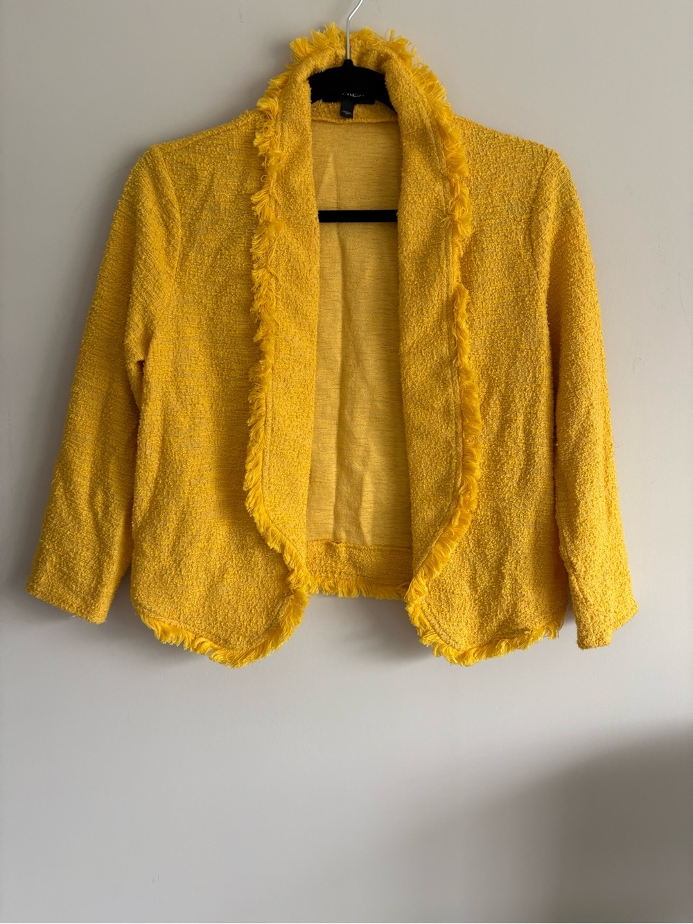Express Mustard Yellow Fringe Open Cardigan